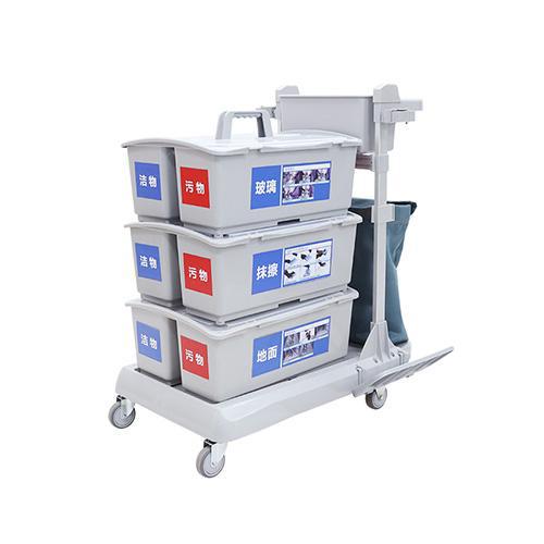 靈動型平推系統清潔車 配垃圾袋、3個含標貼雙格桶 JD R323